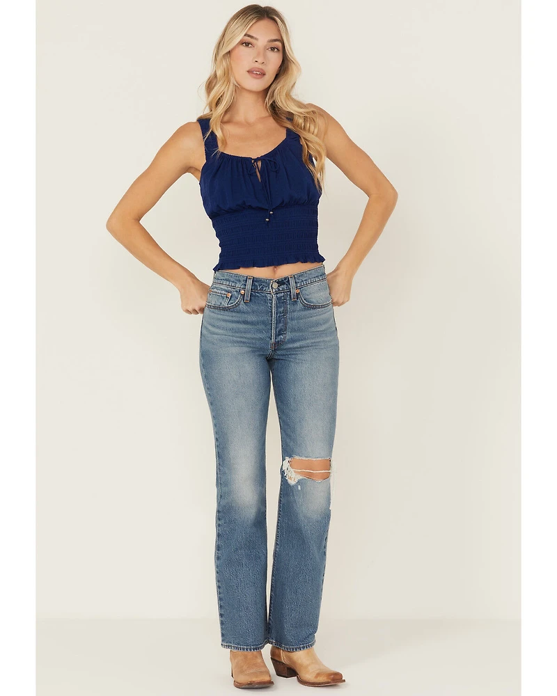 Levi's Women's Dark Wash Wedgie Bootcut Paint Destructed Stretch Denim Jeans