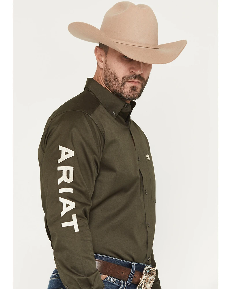 Ariat Men's Logo Solid Twill Long Sleeve Button-Down Western Shirt