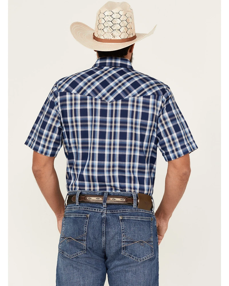 Ely Walker Men's Plaid Print Short Sleeve Pearl Snap Western Shirt