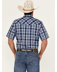 Ely Walker Men's Plaid Print Short Sleeve Pearl Snap Western Shirt