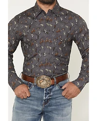 Rock & Roll Denim Men's Conversation Print Long Sleeve Snap Stretch Western Shirt