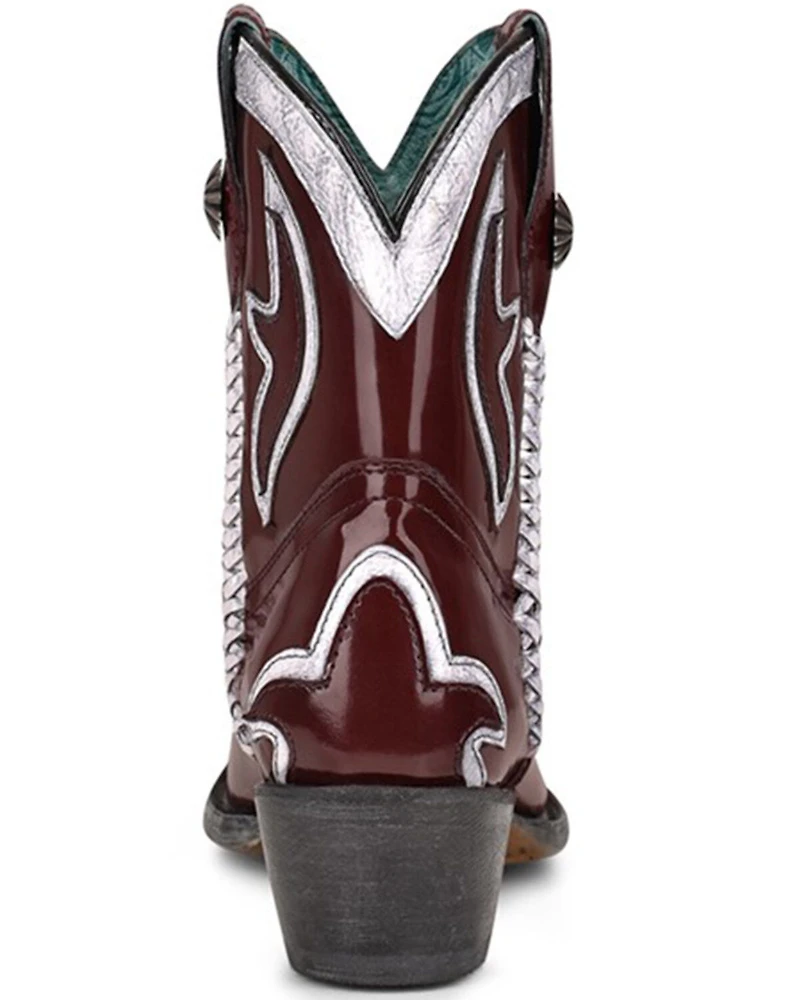 Corral Women's Burgundy Embroidery Western Booties - Snip Toe