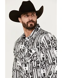 Rock & Roll Denim Men's Modern Fit Southwestern Print Long Sleeve Snap Stretch Western Shirt
