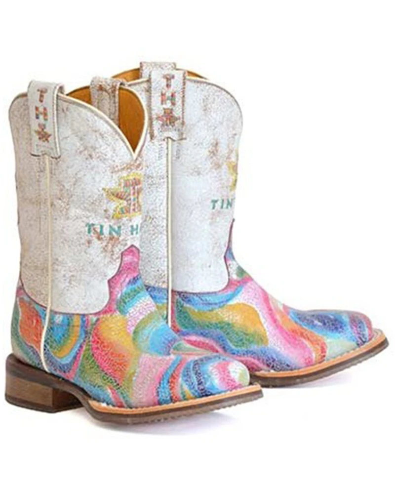 Tin Haul Little Girls' Color Burst Western Boots - Broad Square Toe
