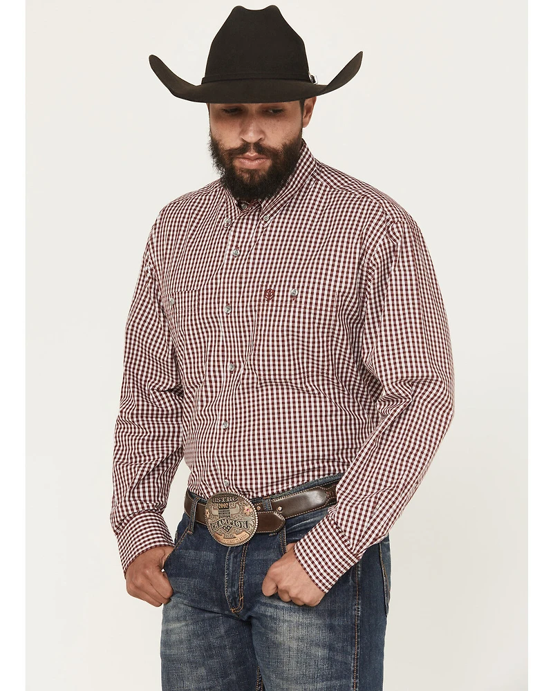 George Strait Wrangler Men's Checkered Long Sleeve Button-Down Stretch Western Shirt
