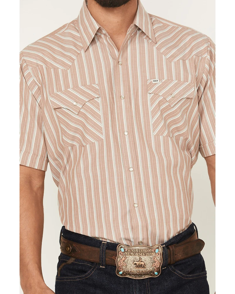 Ely Walker Men's Striped Short Sleeve Pearl Snap Western Shirt