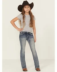Grace LA Girls' Chevron Cactus Embroidered Bootcut Stretch Denim Jeans