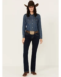 Hooey by Rock & Roll Denim Women's Dark Wash Mid Rise Petal Stitch Bootcut Jeans