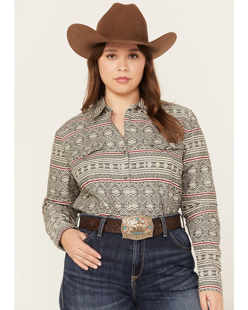Roper Women's Southwestern Print Long Sleeve Snap Western Shirt - Plus