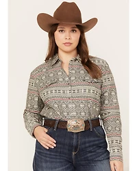Roper Women's Southwestern Print Long Sleeve Snap Western Shirt - Plus