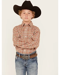 Rough Stock by Panhandle Boys' Plaid Print Long Sleeve Pearl Snap Stretch Western Shirt