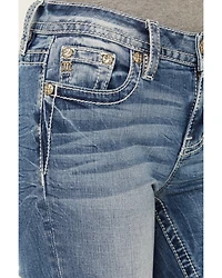 Miss Me Women's Light Wash Mid Rise Dreamcatcher Pocket Bootcut Stretch Denim Jeans