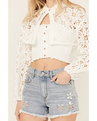 Miss Me Women's Lace Long Sleeve Button-Down Shirt