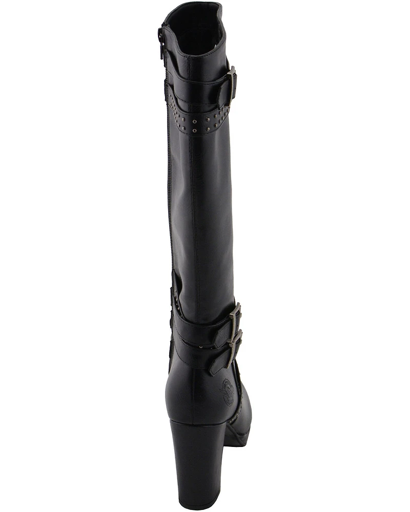 Milwaukee Leather Women's Platform Heel Studded Strap Boot - Round Toe