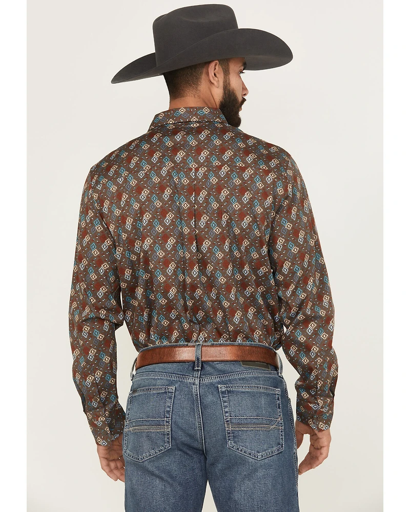 RANK 45® Men's Hudson Geo Southwestern Print Long Sleeve Button-Down Stretch Western Shirt