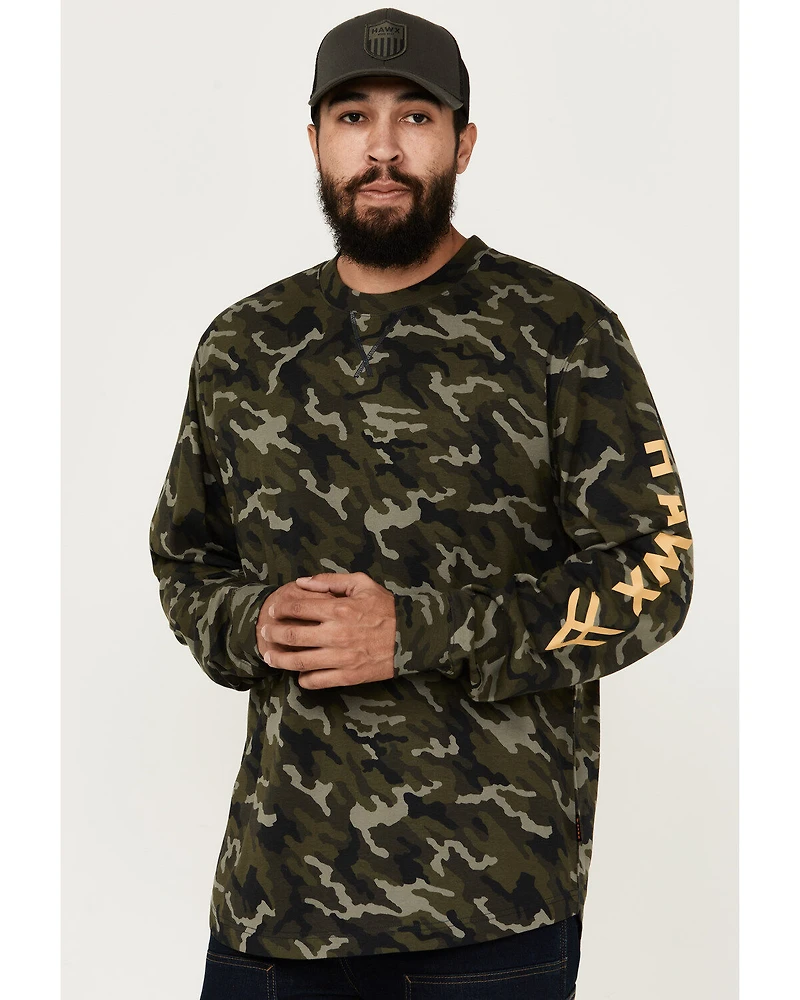 Hawx Men's Camo Print Long Sleeve Logo T-Shirt