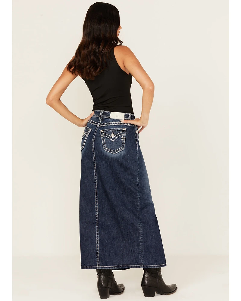 Miss Me Women's Dark Wash Denim Midi Skirt