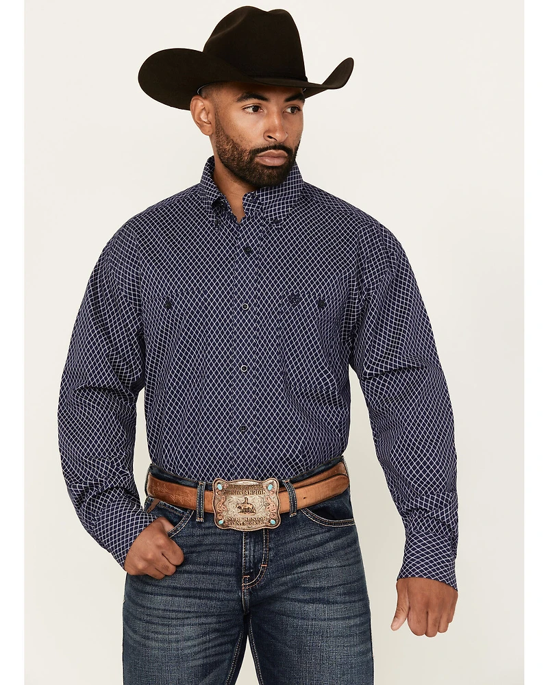 George Strait By Wrangler Men's Geo Print Long Sleeve Button-Down Stretch Western Shirt