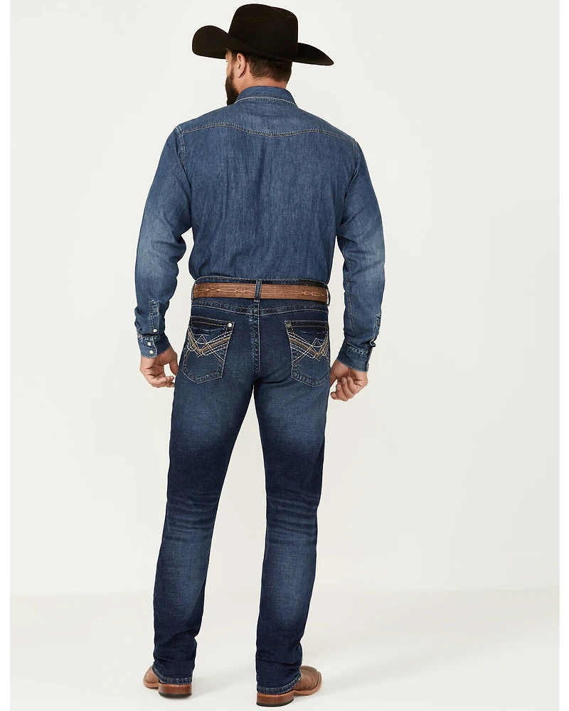 Rock 47 by Wrangler Men's Cowboy Kiss Dark Wash Slim Straight Stretch Denim Jeans