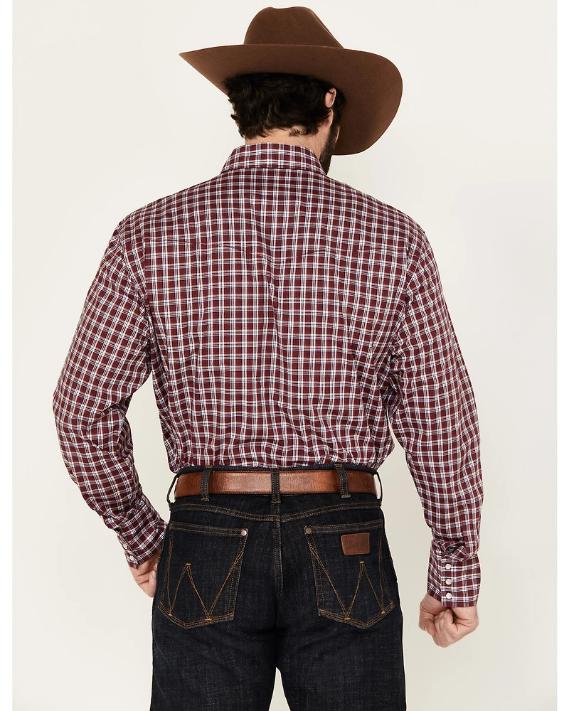 Wrangler Men's Wrinkle Resistant Plaid Print Long Sleeve Snap Stretch Western Shirt