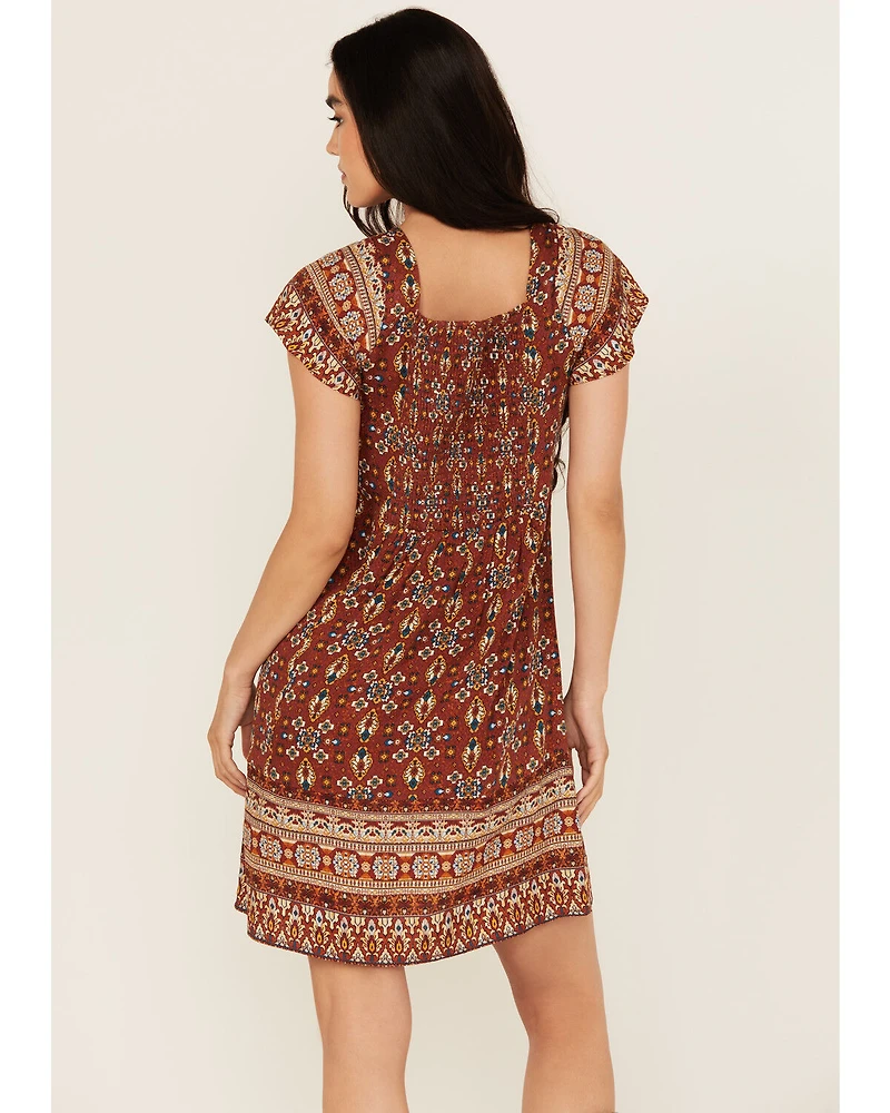 Idyllwind Women's Saxony Tapestry Print Short Sleeve Mini Dress