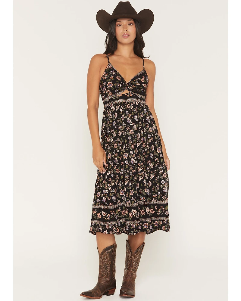 Angie Women's Floral Print Knot Front Midi Dress