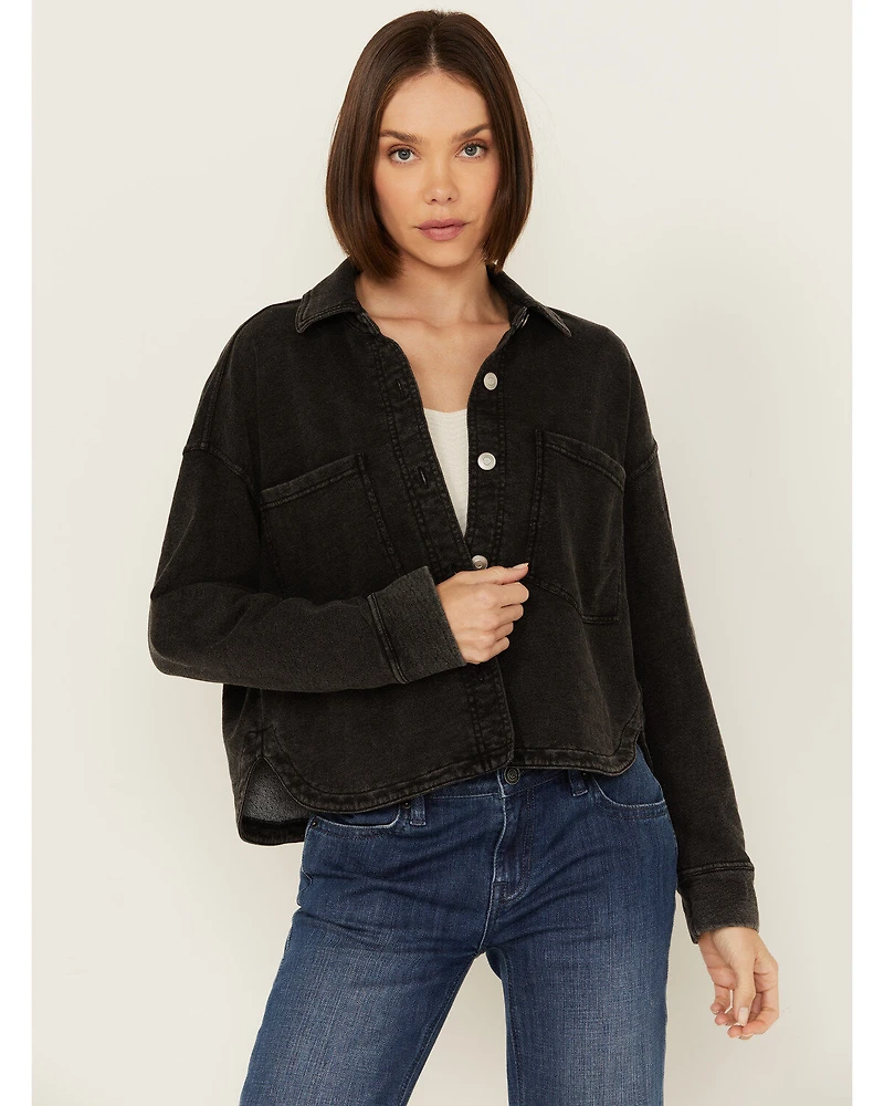 White Crow Women's Denim Knit Cropped Shacket