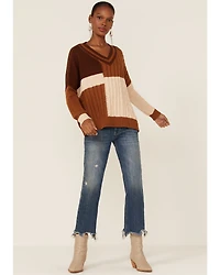 Wild Moss Women's Patchwork Mixed Knit Sweater