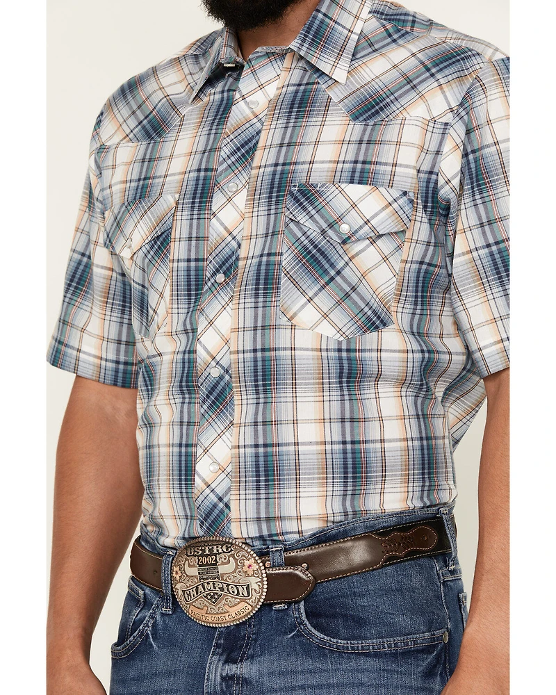 Roper Men's Medium Plaid Print Short Sleeve Pearl Snap Western Shirt