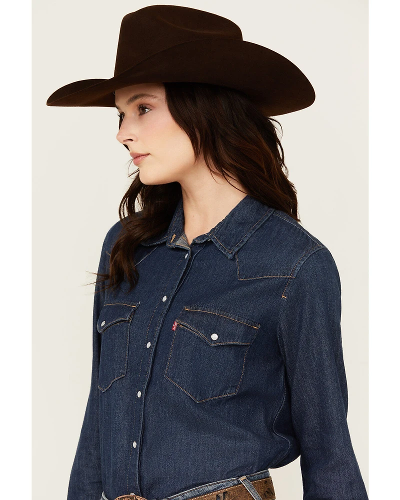 Levi's Women's Dark Wash Denim Long Sleeve Pearl Snap Ultimate Western Shirt