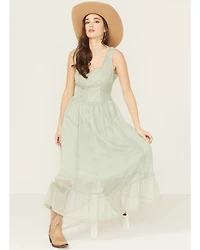 Panhandle Women's Chiffon Embroidered Sleeveless Midi Dress