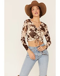 Saints & Hearts Ruched Mesh Long Sleeve Top