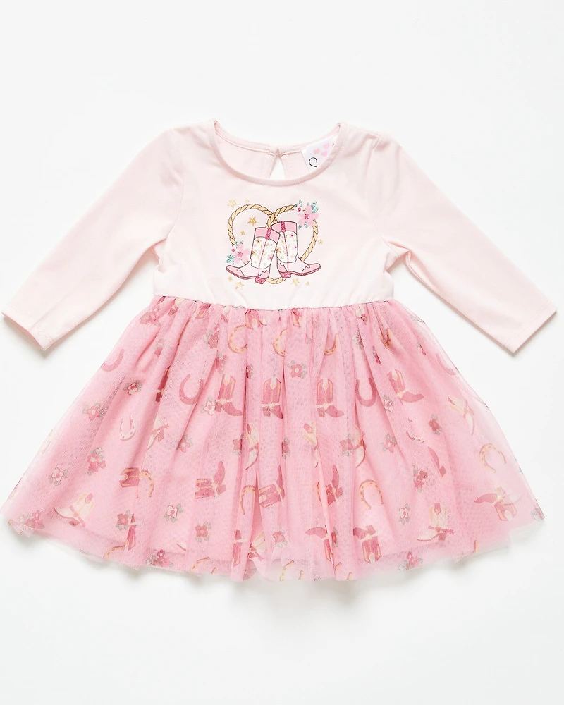 Sugar California Infant Girls' Cowboy Boot Long Sleeve Tutu Dress