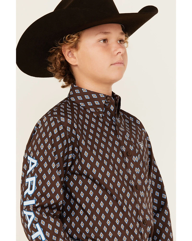Ariat Boys' Logo Team Geo Print Long Sleeve Button-Down Western Shirt