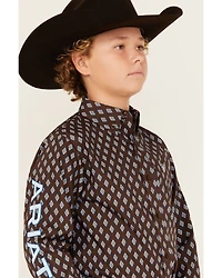 Ariat Boys' Logo Team Geo Print Long Sleeve Button-Down Western Shirt