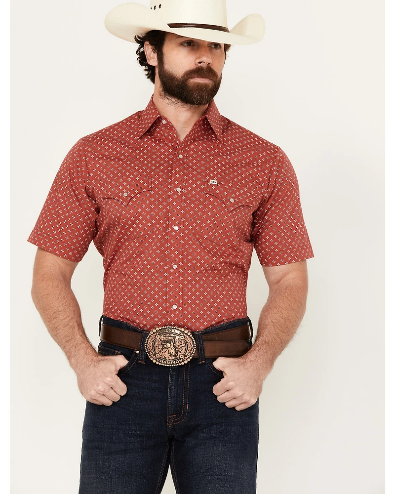 Ely Walker Men's Mini Bandana Geo Print Short Sleeve Snap Western Shirt