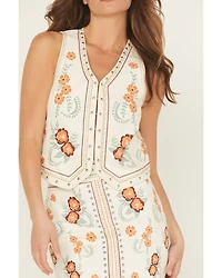 Rock & Roll Denim Women's Floral Print Studded Vest