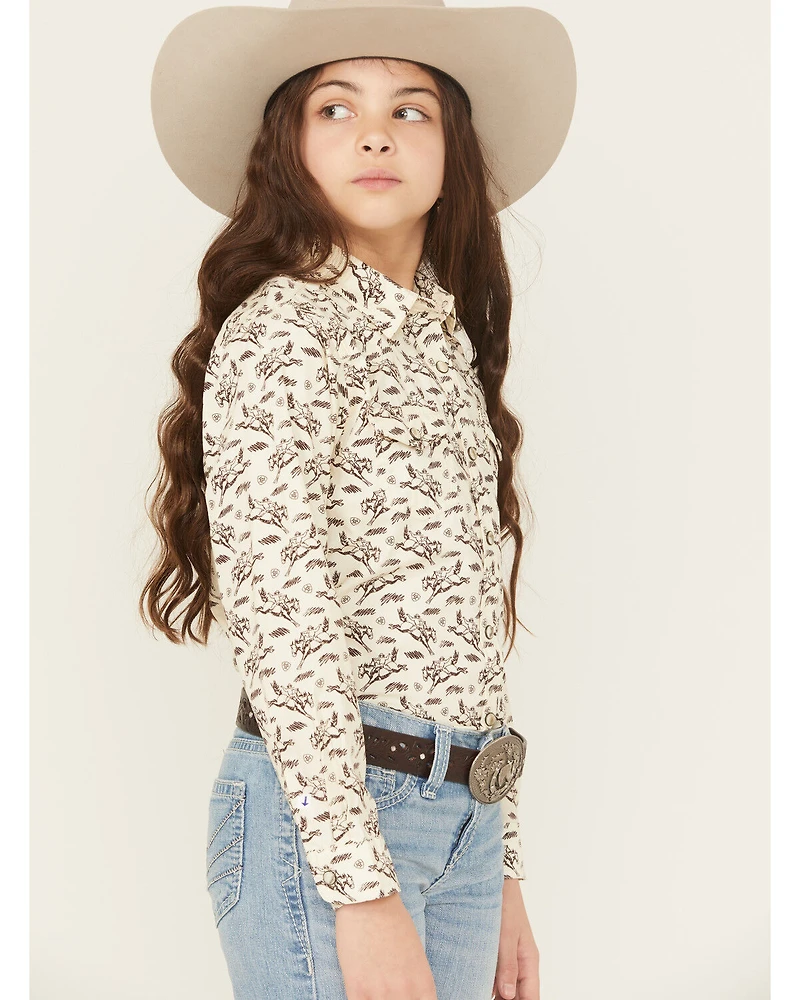 Ariat Girls' Horse Print Long Sleeve Snap Western Shirt