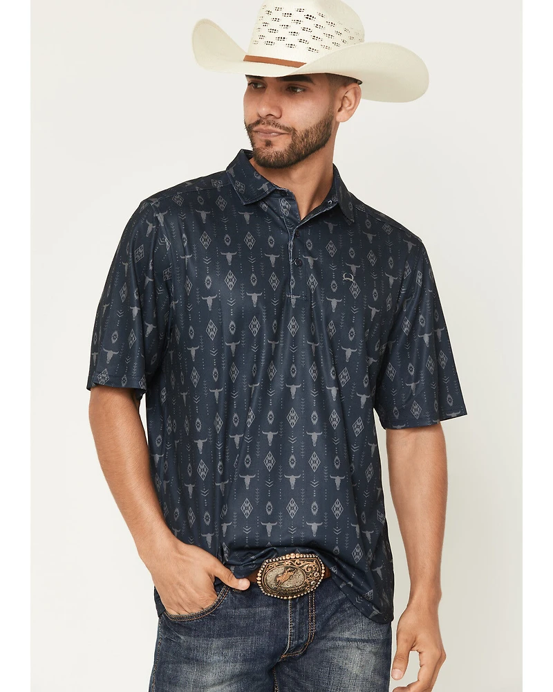 Cinch Men's Steerhead Print Short Sleeve Button-Down Stretch Polo