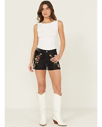 Rock & Roll Denim Women's High Rise Floral Embroidered Velvet Shorts