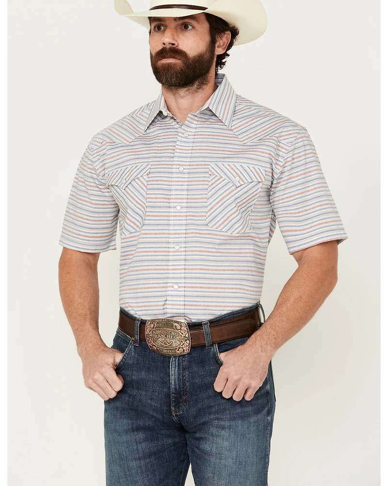 Panhandle Men's Serape Striped Short Sleeve Pearl Snap Western Shirt