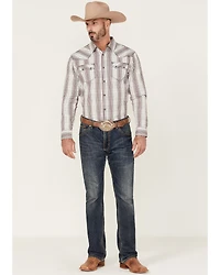 Moonshine Spirit Men's Stripe Plaid Long Sleeve Snap Western Shirt