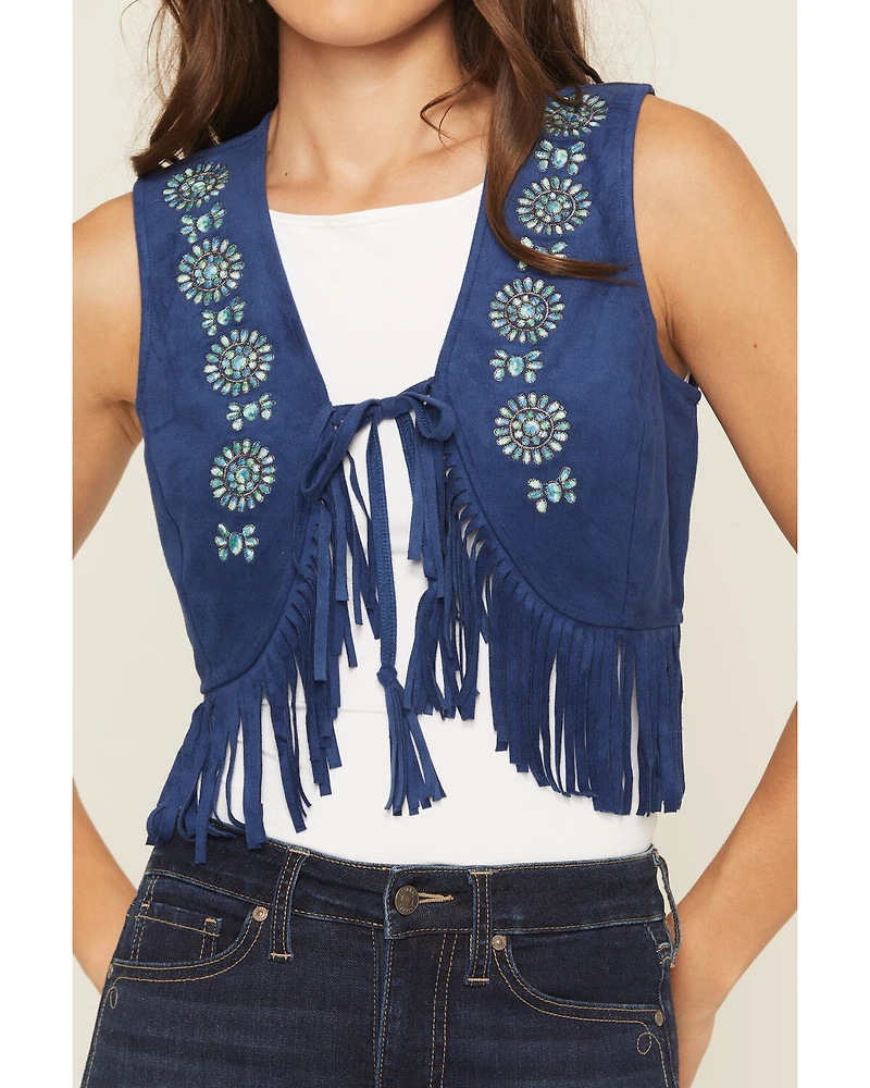Shyanne Women's Embroidered Faux Suede Cropped Vest