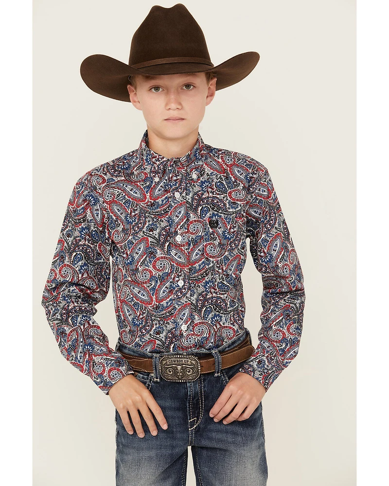Cinch Boys' Paisley Print Long Sleeve Button-Down Western Shirt