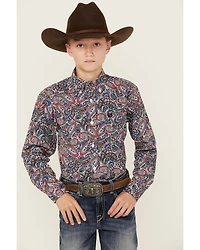 Cinch Boys' Paisley Print Long Sleeve Button-Down Western Shirt