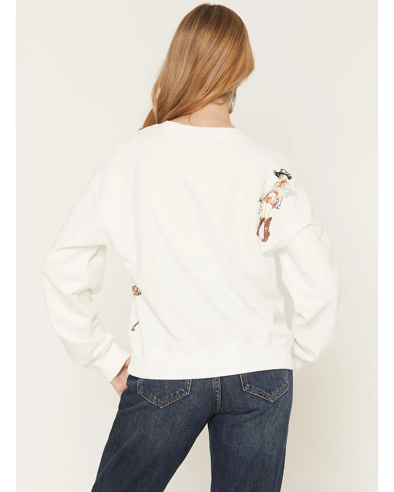 Blue B Women's Cowgirl Conversation Embroidered Crewneck
