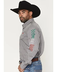 Wrangler Men's Mexico Logo Geo Print Long Sleeve Snap Western Shirt
