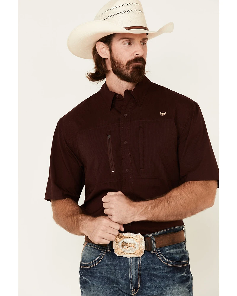 Ariat Men's Solid Maroon TEK Short Sleeve Button-Down Western Shirt - Tall
