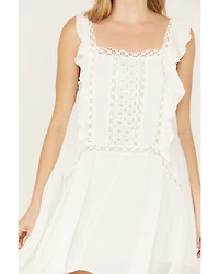 Wild Moss Women's Crochet Trim Mini Dress