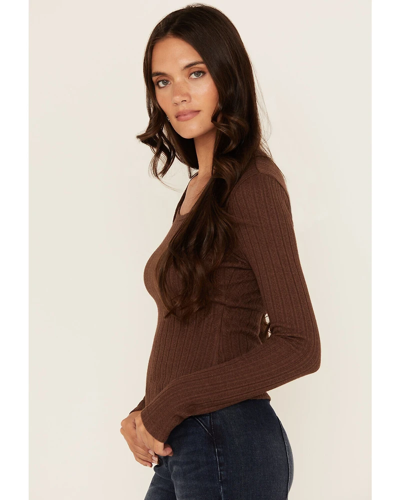Shyanne Women's Solid Ribbed Long Sleeve Shirt